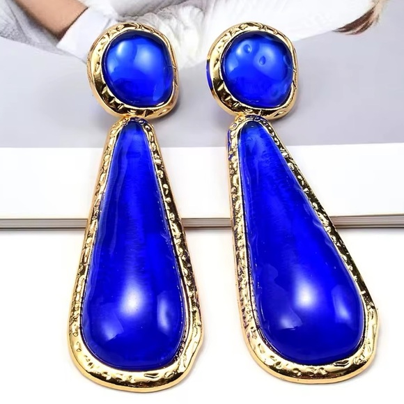 Sapphire Gold Blue Resin Earrings - Picture 7 of 7